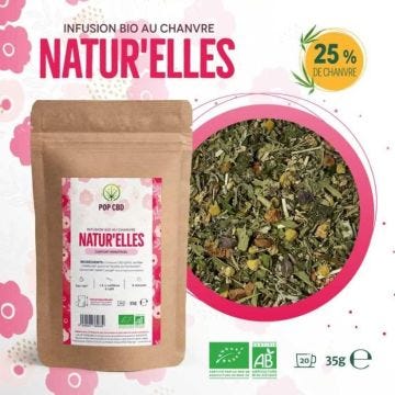 Infusion Bio au Chanvre CBD "NATUR'ELLES" (cycle menstruel). Sachet de 35g net, env. 18 infusions.