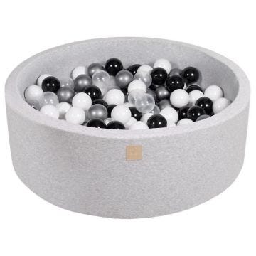 MEOWBABY 90X30cm/200 Balles, 7 cm Piscine À Balles pour Bébé Rond Fabriqué en UE Gris Clair: Blanc/Noir/Transparent/Argent