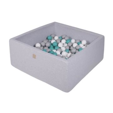 Piscine à Balles Carré Bébé MeowBaby - Gris Clair: Turquoise/Gris/Blanc - 200 Balles, 7 cm
