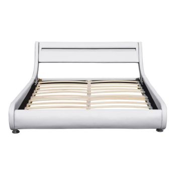 Lit ava pour matelas 140x200 - Sommier Tte de Lit eclairage LED Incurve Couleur BLANC Pieds en 5 cm pour matel