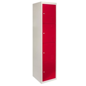 Casier - Métal - 4 Portes - Rouge et Gris - Acier Robuste - Verrouillable