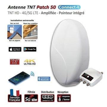 ELAP Antenne TNT PATCH 50 HD CONNECT - TNT HD - Amplifiée ampli / alimentation - 3 sorties TV - idéal Mobilhome