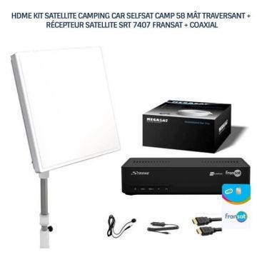 HDME KIT SATELLITE CAMPING CAR SELFSAT CAMP 58 MÂT TRAVERSANT + RÉCEPTEUR SATELLITE SRT 7407 FRANSAT + COAXIAL