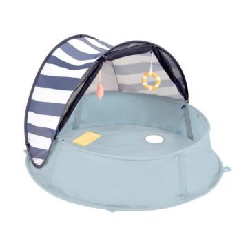 BABYMOOV Aquani marinière 3 en 1, aire de jeux, piscine & lit d'appoint, anti-UV FPS 50+, 2 jeux + moustiquaire inclus