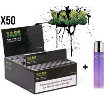 Lot de 50 carnets feuilles à rouler Slim JASS BLACK EDITION + 1 CLIPPER COLOR OFFERT