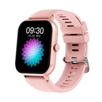 Montre intelligente avec cadran carré DCU Curved Glass PRO de couleur rose avec écran tactile de 1,83", connectivité Bluetooth 5.1,