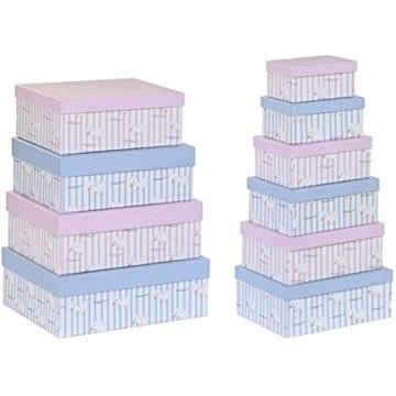 Set de boîtes de rangement empilables - DKD HOME DECOR - plusieurs dimensions - bleu et rose