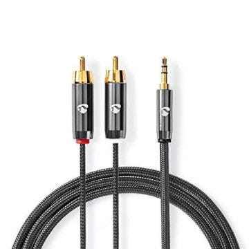 NEDIS Stereo-Audiokabel - 3,5-mm-Stecker - 2X Cinch-Stecker - Stahlgrau - Verstärktes Kabel