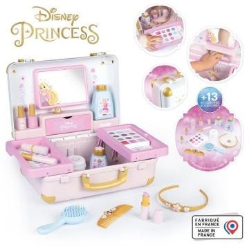 Smoby - Disney Princesse - Valise beauté facile à transporter - 13 accessoires inclus : coiffure, onglerie, maquillage - Fabricatio