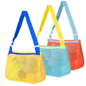 3 Pcs Sacs Coquillage Enfant,PROCHOSEN Sac de Plage Sac de Collecte Colorés Mettre Jouets,Jaune+Orange+Bleu (Jouets non inclus)