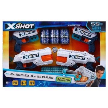 Pack Blasters - ZURU - Combo Pack 2 Kickback + 2 Reflex 6 - Blasters puissants avec tir à 27 mètres et canon rotatif