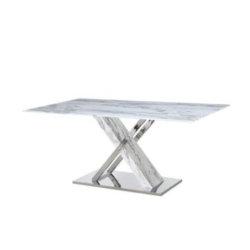 Table à manger moderne en bois et verre blanc - 180 cm - Gris
