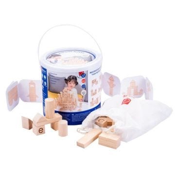 Jeu de construction en bois naturel - Dorjee - DT26013 - 84 blocs - chiffres et lettres