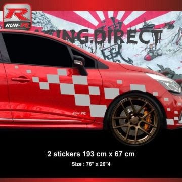 Sticker damier géant pour aile avant RENAULT CLIO RS - Aufkleber adesivi - Argent - ADNAuto