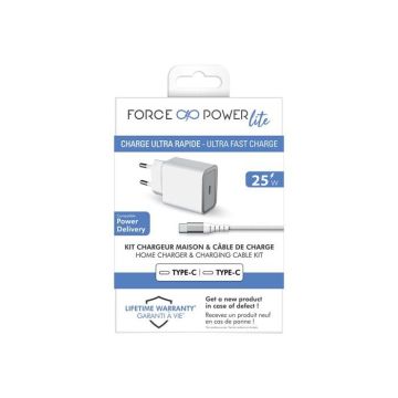 Chargeur maison - Force Power Lite - 25W - USB C - 100% Plastique recyclé - Garantie à vie