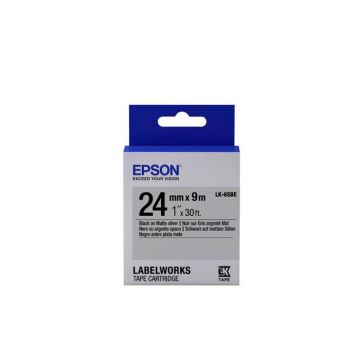 Rouleau d'étiquettes - Epson - LK-6SBE - Noir sur argent mat - 2,4 cm x 9 m - Résistant à l'eau