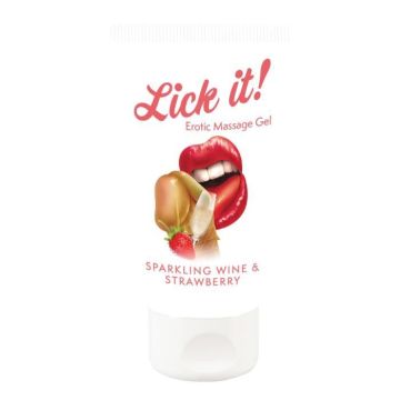 LICK IT Fraise et Vin Petillant, Gel Lubrifiant pour Massage Erotic, 50ml