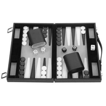 Backgammon de Voyage 28 cm - ENGELHART - Noir/Blanc/Gris - Jeu de société - A partir de 6 ans