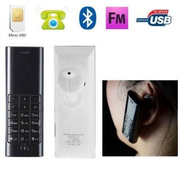 Oreillette Autonome Clavier Mini Téléphone Mobile Micro Sim Envoi SMS Blanc Noir Plastique YONIS