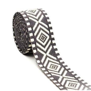 AnseTendance sangle coton 38mm rouleau de 10 mètres bicolore ethnique motif losange géométrique pour sacs couture brun café et blanc