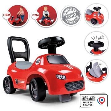 Smoby - Porteur enfant 2 en 1 - Auto Rouge - Coffre sous la selle + klaxon - Dès 10 mois - Fabrication française
