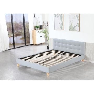 Solide et Confortable Lit avec Sommier Tte de Lit Capitonnee Couleur GRIS 180x200