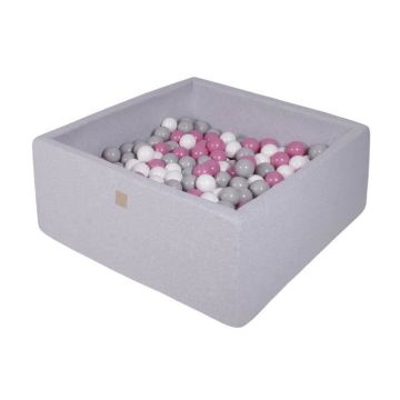 MeowBaby® Piscine a Balles Carré Bébé 90X90X40cm/300 Balles, 7 cm Gris Clair: Gris/Blanc/Rose Clair