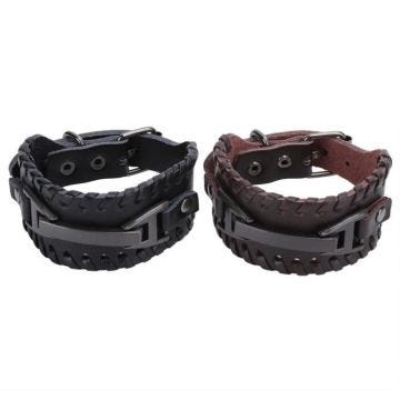 Bracelet - Mixte - Tressé Large - Cuir PU - Réglable - 2 Couleurs (Noir, Marron)