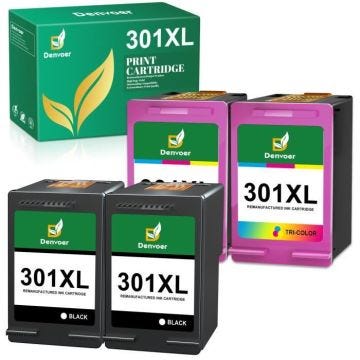 301XL DENVOER 4 Cartouche d'encre Compatible pour HP 301 XL 301XL (CH563E + CH564E-N9J72AE) hp DeskJet 2510 2540 2050 1510 1050 1512