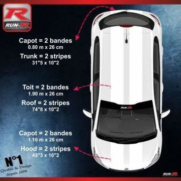 Sticker double bandes de toit et capot pour PEUGEOT 208 et 207 - BLANC