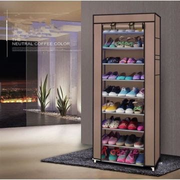 UNI Etagère à Chaussures Porte-Chaussures Meuble de Rangement 10 Couches avec Housse Café