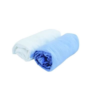 Drap housse bébé - DOMIVA - Lot 2 - Jersey - Oeko-Tex® - Blanc/Ciel - 70 x 140 cm