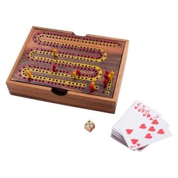 Cribbage en bois dans un coffret avec cartes – jeu de société  pour 2 joueurs et + à partir de 8 ans - 16,7 x 22,2 x 4,3 cm