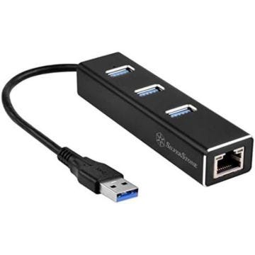 Concentrateur USB 3.1 Gen 1 Type A/RJ45 - SILVERSTONE - SST-EP04 - Design aluminium - 3 ports