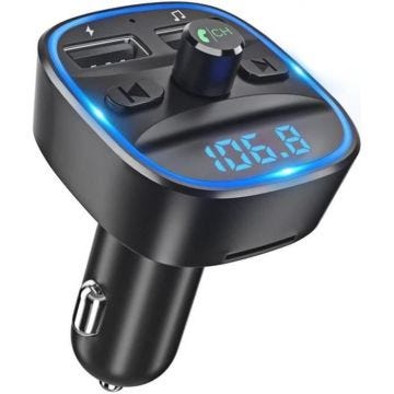 Transmetteur Fm Bluetooth, Voiture Chargeur Lecteur MP3, Adaptateur Radio Sans Fil Kit Émetteur, Lumière ambiante