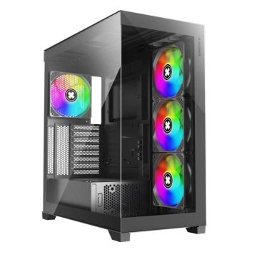 Boitier Moyen Tour ATX avec design élégant, éclairage RGB, et panneaux vitrés pour une visibilité maximale de votre configuration.