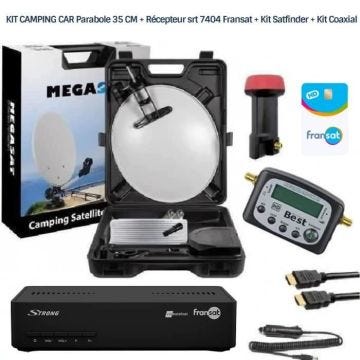 KIT CAMPING CAR Parabole 35 CM + Récepteur SRT7407 FRANSAT + Kit SF500 + Kit Coaxial