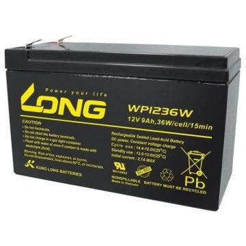 Kung long WP1236W batterie plomb 12V 36W avec 9Ah, 6,3mm Faston Tab 250 de Akkushop