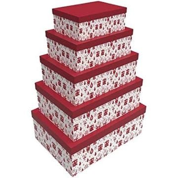Ensemble de boîtes - DKD Home Decor - Blanc/Rouge - Carton - 27x52x37 cm - Rangement enfant