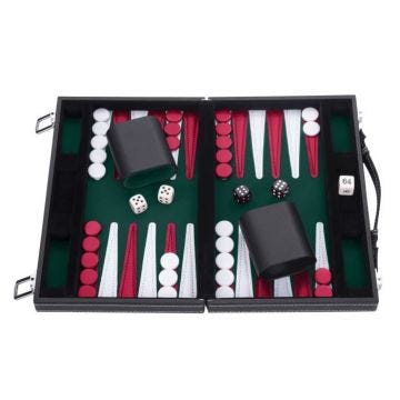 Backgammon de Voyage - ENGELHART - Modèle 11" - Valise en Simili Cuir - Feutres - Vert/Rouge/Blanc
