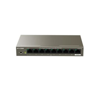 IP-COM Switch de bureau 9 ports Gigabit 10/100/1000M, 8 ports de PoE, Auto MDI/MDIX, VLAN mode, Plug&Play, en acier. G1109P-8-102W