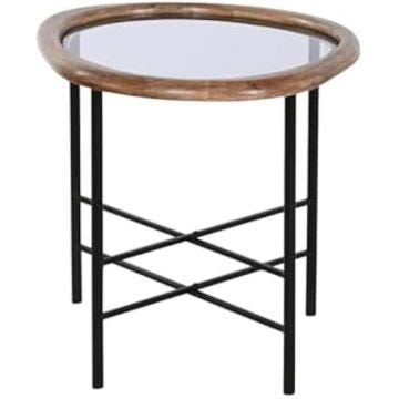 Table Basse - HOME ESPRIT - Marron Noir Naturel - Verre - Bois de Sapin - 61 x 50 x 53 cm