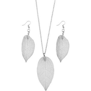 PARURE : Boucles d'oreilles et collier pendentifs bijoux en filigrane feuilles arbre naturel- Cadeau Saint-Valentin Noël - ARGENT