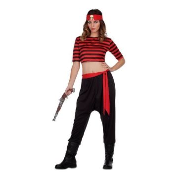 Déguisement de pirate pour femme - DisfraZZes - Rayures noires - Écharpe, haut, ceinture et pantalon Déguisement de pirate pour femme - DisfraZZes - Rayures noires - Écharpe, haut, ceinture et pantalon