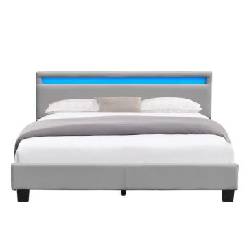 angel - Solide et Confortable Lit 180x200 avec Sommier Tte de Lit avec Eclairage LED Couleur GRIS Pieds en 10 cm