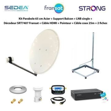 Kit Parabole 65cm Acier - SEDEA - Click-Clack - LNB Single - Décodeur SRT7407 Fransat
