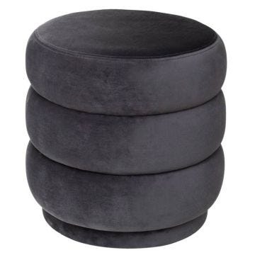 Pouf "Sinan" gris en velours - Gris - Atmosphera createur d'interieur