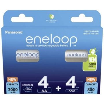 Jeu de piles rechargeables LR03, LR6 - PANASONIC - Faible autodécharge - Préchargées - 8 pc(s)
