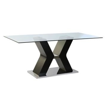 table de salle à manger noir verre trempé bois mdf (180 x 90 x 76 cm)