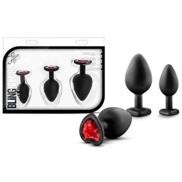 Coffret de plugs - Blush - Noir - Silicone - Strass - 3 pièces
